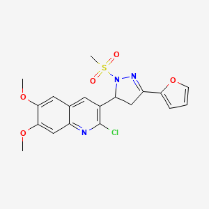 molecular formula C19H18ClN3O5S B2626629 2-chloro-3-(3-(furan-2-yl)-1-(methylsulfonyl)-4,5-dihydro-1H-pyrazol-5-yl)-6,7-dimethoxyquinoline CAS No. 864925-17-7