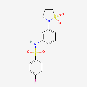molecular formula C15H15FN2O4S2 B2626634 N-(3-(1,1-dioxidoisothiazolidin-2-yl)phenyl)-4-fluorobenzenesulfonamide CAS No. 942011-09-8