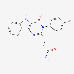 molecular formula C18H13FN4O2S B2626674 2-{[3-(4-fluorophenyl)-4-oxo-3H,4H,5H-pyrimido[5,4-b]indol-2-yl]sulfanyl}acetamide CAS No. 536711-31-6