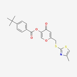 molecular formula C21H21NO4S2 B2626679 6-(((4-methylthiazol-2-yl)thio)methyl)-4-oxo-4H-pyran-3-yl 4-(tert-butyl)benzoate CAS No. 896302-37-7