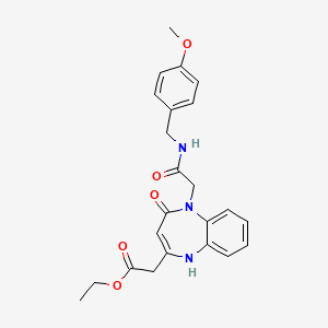 molecular formula C23H25N3O5 B2626712 ethyl 2-[5-({[(4-methoxyphenyl)methyl]carbamoyl}methyl)-4-oxo-4,5-dihydro-1H-1,5-benzodiazepin-2-yl]acetate CAS No. 1251696-08-8