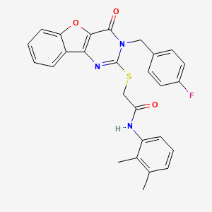 molecular formula C27H22FN3O3S B2626728 N-(2,3-dimethylphenyl)-2-({5-[(4-fluorophenyl)methyl]-6-oxo-8-oxa-3,5-diazatricyclo[7.4.0.0^{2,7}]trideca-1(9),2(7),3,10,12-pentaen-4-yl}sulfanyl)acetamide CAS No. 866873-69-0