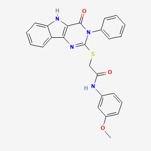 molecular formula C25H20N4O3S B2626771 N-(3-methoxyphenyl)-2-({4-oxo-3-phenyl-3H,4H,5H-pyrimido[5,4-b]indol-2-yl}sulfanyl)acetamide CAS No. 536703-94-3