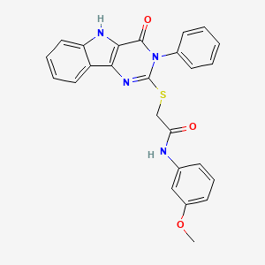 molecular formula C25H20N4O3S B2626771 N-(3-methoxyphenyl)-2-[(4-oxo-3-phenyl-5H-pyrimido[5,4-b]indol-2-yl)sulfanyl]acetamide CAS No. 536703-94-3