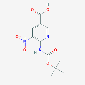 molecular formula C11H13N3O6 B2626808 6-[(2-Methylpropan-2-yl)oxycarbonylamino]-5-nitropyridine-3-carboxylic acid CAS No. 2248376-97-6