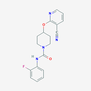 molecular formula C18H17FN4O2 B2626861 4-((3-cyanopyridin-2-yl)oxy)-N-(2-fluorophenyl)piperidine-1-carboxamide CAS No. 1796968-46-1