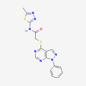 molecular formula C16H13N7OS2 B2626869 N-(5-methyl-1,3,4-thiadiazol-2-yl)-2-(1-phenylpyrazolo[3,4-d]pyrimidin-4-yl)sulfanylacetamide CAS No. 570363-44-9