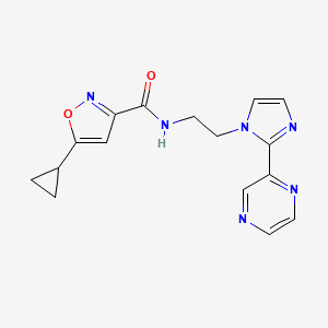 molecular formula C16H16N6O2 B2626916 5-cyclopropyl-N-(2-(2-(pyrazin-2-yl)-1H-imidazol-1-yl)ethyl)isoxazole-3-carboxamide CAS No. 2034234-34-7