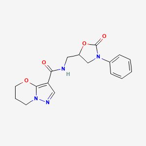 molecular formula C17H18N4O4 B2626930 N-((2-oxo-3-phenyloxazolidin-5-yl)methyl)-6,7-dihydro-5H-pyrazolo[5,1-b][1,3]oxazine-3-carboxamide CAS No. 1428358-53-5