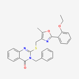 molecular formula C28H25N3O3S B2626937 3-benzyl-2-(((2-(2-ethoxyphenyl)-5-methyloxazol-4-yl)methyl)thio)quinazolin-4(3H)-one CAS No. 1114827-71-2