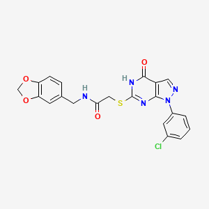 B2626962 N-(benzo[d][1,3]dioxol-5-ylmethyl)-2-((1-(3-chlorophenyl)-4-hydroxy-1H-pyrazolo[3,4-d]pyrimidin-6-yl)thio)acetamide CAS No. 922050-31-5