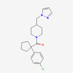 molecular formula C21H26ClN3O B2626964 (4-((1H-吡唑-1-基)甲基)哌啶-1-基)(1-(4-氯苯基)环戊基)甲酮 CAS No. 1286727-15-8