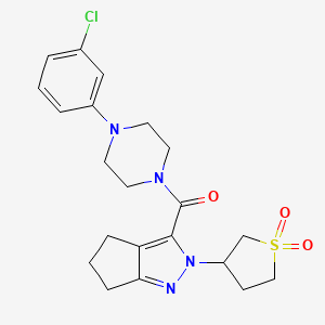 molecular formula C21H25ClN4O3S B2626967 (4-(3-Chlorophenyl)piperazin-1-yl)(2-(1,1-dioxidotetrahydrothiophen-3-yl)-2,4,5,6-tetrahydrocyclopenta[c]pyrazol-3-yl)methanone CAS No. 1040666-40-7