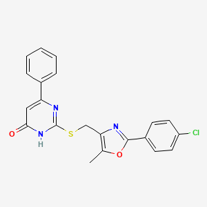 molecular formula C21H16ClN3O2S B2626968 2-(((2-(4-Chlorophenyl)-5-methyloxazol-4-yl)methyl)thio)-6-phenylpyrimidin-4-ol CAS No. 1040646-35-2