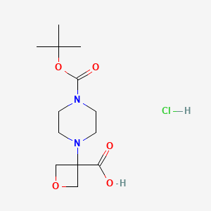 molecular formula C13H23ClN2O5 B2626969 3-(4-(tert-Butoxycarbonyl)piperazin-1-yl)oxetane-3-carboxylic acid hydrochloride CAS No. 2241142-14-1