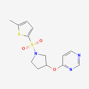 molecular formula C13H15N3O3S2 B2626971 4-((1-((5-Methylthiophen-2-yl)sulfonyl)pyrrolidin-3-yl)oxy)pyrimidine CAS No. 2034328-29-3