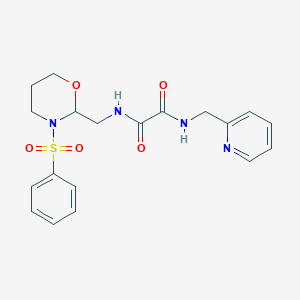 molecular formula C19H22N4O5S B2626972 N1-((3-(phenylsulfonyl)-1,3-oxazinan-2-yl)methyl)-N2-(pyridin-2-ylmethyl)oxalamide CAS No. 872881-20-4