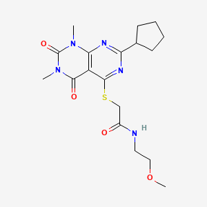 2-(7-cyclopentyl-1,3-dimethyl-2,4-dioxopyrimido[4,5-d]pyrimidin-5-yl)sulfanyl-N-(2-methoxyethyl)acetamide