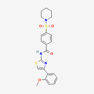 molecular formula C22H23N3O4S2 B2627020 N-(4-(2-methoxyphenyl)thiazol-2-yl)-4-(piperidin-1-ylsulfonyl)benzamide CAS No. 361158-66-9