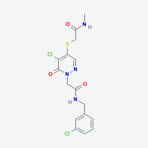 molecular formula C16H16Cl2N4O3S B2627025 2-((5-chloro-1-(2-((3-chlorobenzyl)amino)-2-oxoethyl)-6-oxo-1,6-dihydropyridazin-4-yl)thio)-N-methylacetamide CAS No. 1251696-48-6