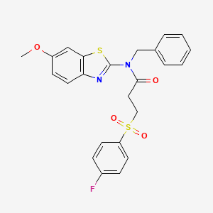 molecular formula C24H21FN2O4S2 B2627027 N-苄基-3-((4-氟苯基)磺酰)-N-(6-甲氧基苯并[d]噻唑-2-基)丙酰胺 CAS No. 899963-86-1