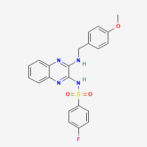 B2627032 4-fluoro-N-(3-((4-methoxybenzyl)amino)quinoxalin-2-yl)benzenesulfonamide CAS No. 714232-39-0