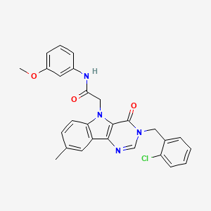molecular formula C27H23ClN4O3 B2627066 2-(3-(2-chlorobenzyl)-8-methyl-4-oxo-3H-pyrimido[5,4-b]indol-5(4H)-yl)-N-(3-methoxyphenyl)acetamide CAS No. 1189457-89-3