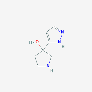 molecular formula C7H11N3O B2627071 3-(1H-pyrazol-5-yl)pyrrolidin-3-ol CAS No. 1396999-92-0