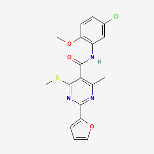 molecular formula C18H16ClN3O3S B2627102 N-(5-chloro-2-methoxyphenyl)-2-(furan-2-yl)-4-methyl-6-(methylsulfanyl)pyrimidine-5-carboxamide CAS No. 1030721-23-3