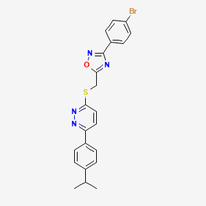molecular formula C22H19BrN4OS B2627132 3-(4-Bromophenyl)-5-(((6-(4-isopropylphenyl)pyridazin-3-yl)thio)methyl)-1,2,4-oxadiazole CAS No. 1115285-89-6