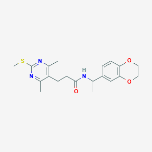 molecular formula C20H25N3O3S B2627143 N-[1-(2,3-Dihydro-1,4-benzodioxin-6-yl)ethyl]-3-(4,6-dimethyl-2-methylsulfanylpyrimidin-5-yl)propanamide CAS No. 1111554-13-2