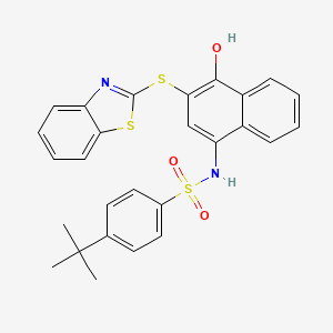 molecular formula C27H24N2O3S3 B2627190 N-[3-(1,3-benzothiazol-2-ylsulfanyl)-4-hydroxynaphthalen-1-yl]-4-tert-butylbenzene-1-sulfonamide CAS No. 329910-02-3