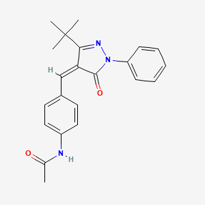 molecular formula C22H23N3O2 B2627217 N-(4-((3-(Tert-butyl)-5-oxo-1-phenyl-2-pyrazolin-4-ylidene)methyl)phenyl)ethanamide CAS No. 1025561-80-1