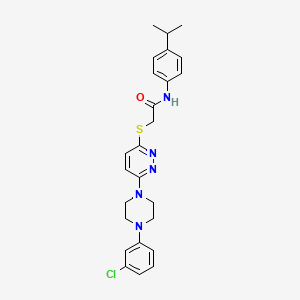 molecular formula C25H28ClN5OS B2627256 2-({6-[4-(3-chlorophenyl)piperazin-1-yl]pyridazin-3-yl}sulfanyl)-N-[4-(propan-2-yl)phenyl]acetamide CAS No. 1358383-04-6