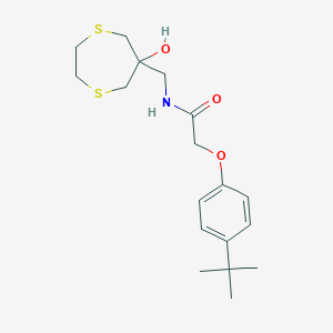 molecular formula C18H27NO3S2 B2627282 2-(4-Tert-butylphenoxy)-N-[(6-hydroxy-1,4-dithiepan-6-yl)methyl]acetamide CAS No. 2415555-93-8