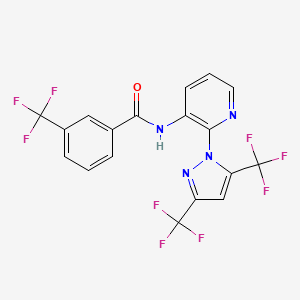 molecular formula C18H9F9N4O B2627343 N-[2-[3,5-bis(trifluoromethyl)pyrazol-1-yl]pyridin-3-yl]-3-(trifluoromethyl)benzamide CAS No. 956795-31-6