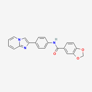 molecular formula C21H15N3O3 B2627364 N-(4-{imidazo[1,2-a]pyridin-2-yl}phenyl)-2H-1,3-benzodioxole-5-carboxamide CAS No. 887198-19-8