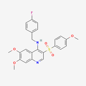 molecular formula C25H23FN2O5S B2627373 N-[(4-fluorophenyl)methyl]-6,7-dimethoxy-3-(4-methoxybenzenesulfonyl)quinolin-4-amine CAS No. 895642-42-9