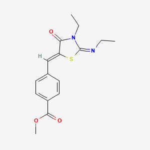 molecular formula C16H18N2O3S B2627402 methyl 4-((Z)-((Z)-3-ethyl-2-(ethylimino)-4-oxothiazolidin-5-ylidene)methyl)benzoate CAS No. 471919-42-3