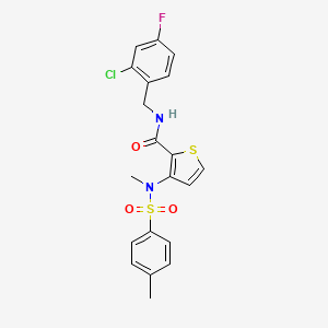 molecular formula C20H18ClFN2O3S2 B2627411 N-[(2-chloro-4-fluorophenyl)methyl]-3-(N-methyl4-methylbenzenesulfonamido)thiophene-2-carboxamide CAS No. 1115933-53-3