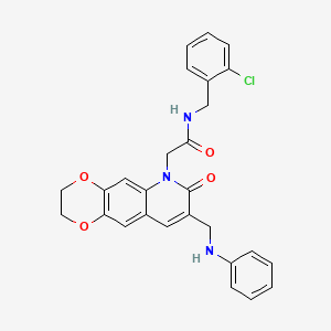 molecular formula C27H24ClN3O4 B2627425 N-[(2-chlorophenyl)methyl]-2-{7-oxo-8-[(phenylamino)methyl]-2H,3H,6H,7H-[1,4]dioxino[2,3-g]quinolin-6-yl}acetamide CAS No. 932359-02-9