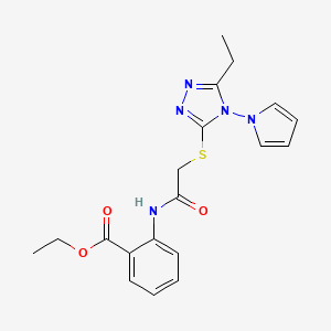 molecular formula C19H21N5O3S B2627480 ethyl 2-(2-{[5-ethyl-4-(1H-pyrrol-1-yl)-4H-1,2,4-triazol-3-yl]sulfanyl}acetamido)benzoate CAS No. 896293-00-8