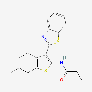 molecular formula C19H20N2OS2 B2627512 N-[3-(1,3-benzothiazol-2-yl)-6-methyl-4,5,6,7-tetrahydro-1-benzothiophen-2-yl]propanamide CAS No. 477544-48-2