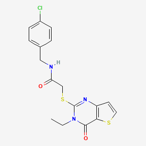 molecular formula C17H16ClN3O2S2 B2627567 N-[(4-chlorophenyl)methyl]-2-({3-ethyl-4-oxo-3H,4H-thieno[3,2-d]pyrimidin-2-yl}sulfanyl)acetamide CAS No. 1252922-46-5