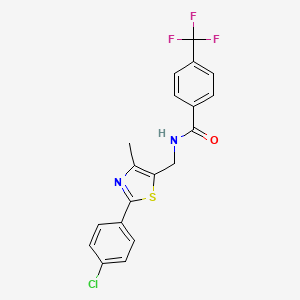 molecular formula C19H14ClF3N2OS B2627614 N-{[2-(4-chlorophenyl)-4-methyl-1,3-thiazol-5-yl]methyl}-4-(trifluoromethyl)benzamide CAS No. 866018-58-8