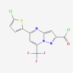 molecular formula C12H4Cl2F3N3OS B2627633 5-(5-Chloro-2-thienyl)-7-(trifluoromethyl)pyrazolo[1,5-A]pyrimidine-2-carbonyl chloride CAS No. 863435-88-5