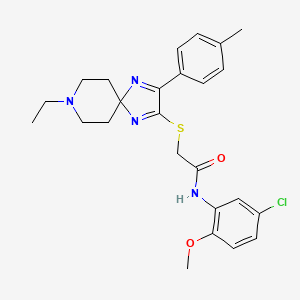 molecular formula C25H29ClN4O2S B2627659 N-(5-chloro-2-methoxyphenyl)-2-((8-ethyl-3-(p-tolyl)-1,4,8-triazaspiro[4.5]deca-1,3-dien-2-yl)thio)acetamide CAS No. 1185117-64-9
