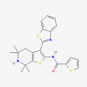 molecular formula C23H23N3OS3 B2627671 N-(3-(benzo[d]thiazol-2-yl)-5,5,7,7-tetramethyl-4,5,6,7-tetrahydrothieno[2,3-c]pyridin-2-yl)thiophene-2-carboxamide CAS No. 887902-35-4