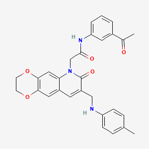 molecular formula C29H27N3O5 B2627702 N-(3-acetylphenyl)-2-(8-{[(4-methylphenyl)amino]methyl}-7-oxo-2H,3H,6H,7H-[1,4]dioxino[2,3-g]quinolin-6-yl)acetamide CAS No. 932524-54-4