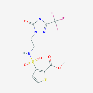 molecular formula C12H13F3N4O5S2 B2627721 methyl 3-({2-[4-methyl-5-oxo-3-(trifluoromethyl)-4,5-dihydro-1H-1,2,4-triazol-1-yl]ethyl}sulfamoyl)thiophene-2-carboxylate CAS No. 1421525-73-6